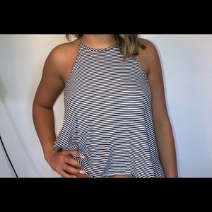 shark bite, navy and white halter tank